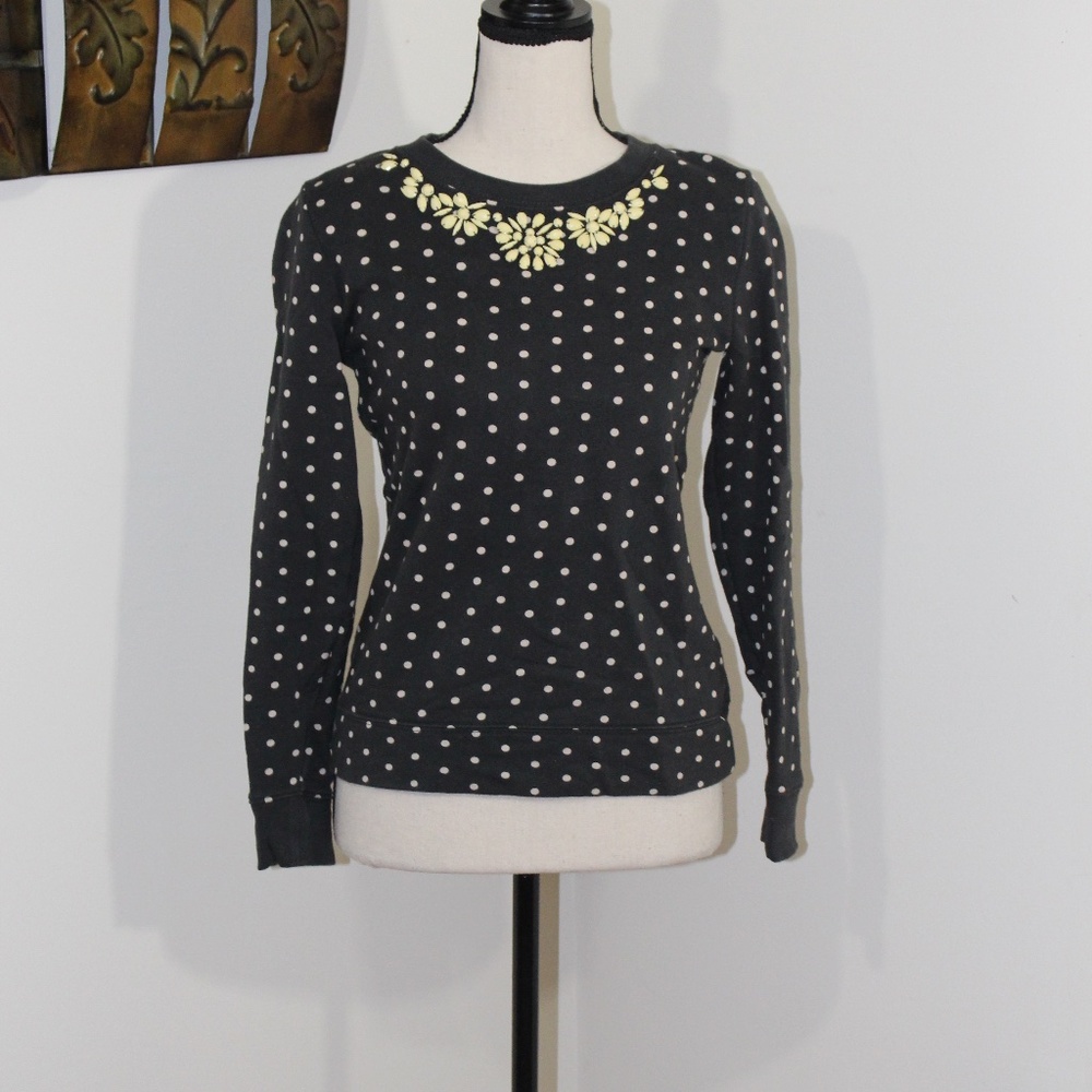 Crewcuts, black/gray and cream polka dot with  jeweles  pull over sweater